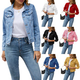 Women’s Denim Jacket, Fashion Casual Long Sleeve Lapel, Solid Button-Down, Slim Fit Jean Jacket, Fall Winter Coat