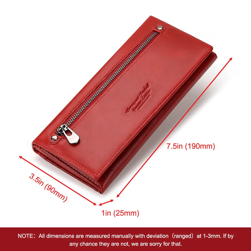 Fashion Wallet for Women Top Layer Leather Ladies Long Cell Phone Handbag Multi-function Cards Holder Portomonee