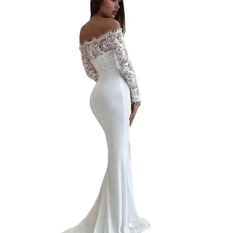 Fashion Female French Wedding Dress, Sexy Elegant Lace Evening Dresses, Long Vestidos, Summer Dress, Sexy Dress for Women