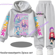 Kid Cloth KPop Demon Hunters Children's Hoodie Set with Boys' Casual Sports Shirt and Two Tone Girls' Soft and Comfortable Pants