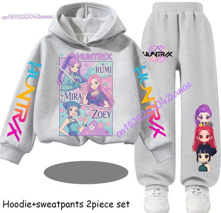 Kid Cloth KPop Demon Hunters Children's Hoodie Set with Boys' Casual Sports Shirt and Two Tone Girls' Soft and Comfortable Pants