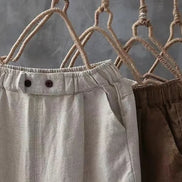 Women’s Elegant High-Waist Pants – Cotton Linen, Casual Loose Fit Long Trousers