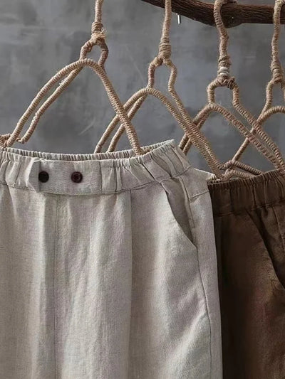 Women’s Elegant High-Waist Pants – Cotton Linen, Casual Loose Fit Long Trousers