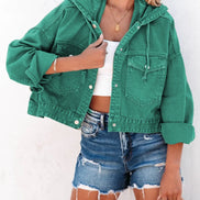 Women’s Hooded Denim Jacket, Vintage Casual Jean Coat, Trendy Long Sleeve Streetwear