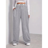 Women’s Fashion Pants, High-Waist Webbing Loose Wide Leg Pants, Solid Colour Casual Female Pants, Autumn Daily Wear