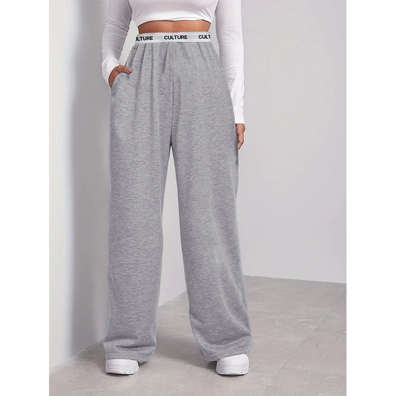 Women’s Fashion Pants, High-Waist Webbing Loose Wide Leg Pants, Solid Colour Casual Female Pants, Autumn Daily Wear