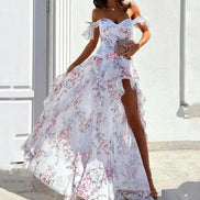 Women’s Party Dress – Casual Print Trend, Sexy Off-Shoulder Split Waist Vacation Outfit