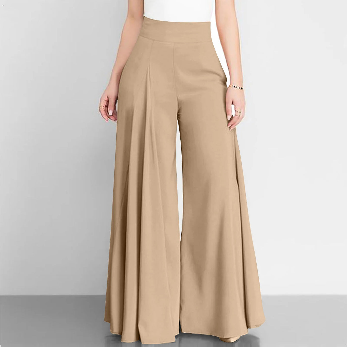 Women’s High Waist Wide Leg Pants – Elegant Casual Office Wear, Solid Loose Long Trousers
