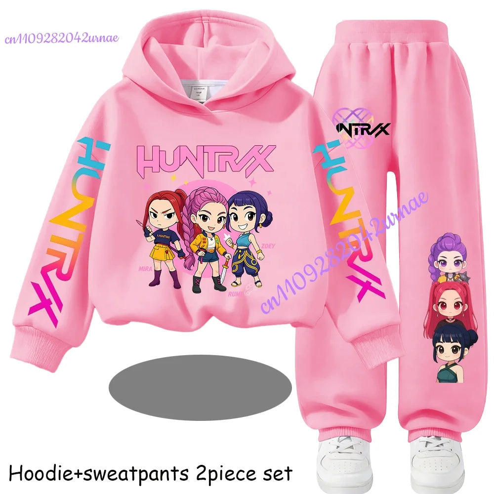 Kid Cloth KPop Demon Hunters Children's Hoodie Set with Boys' Casual Sports Shirt and Two Tone Girls' Soft and Comfortable Pants