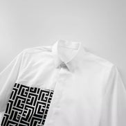 Men’s Geometric Printed Shirt, Long Sleeve Slim Fit, Luxury Party & Business Dress Shirt