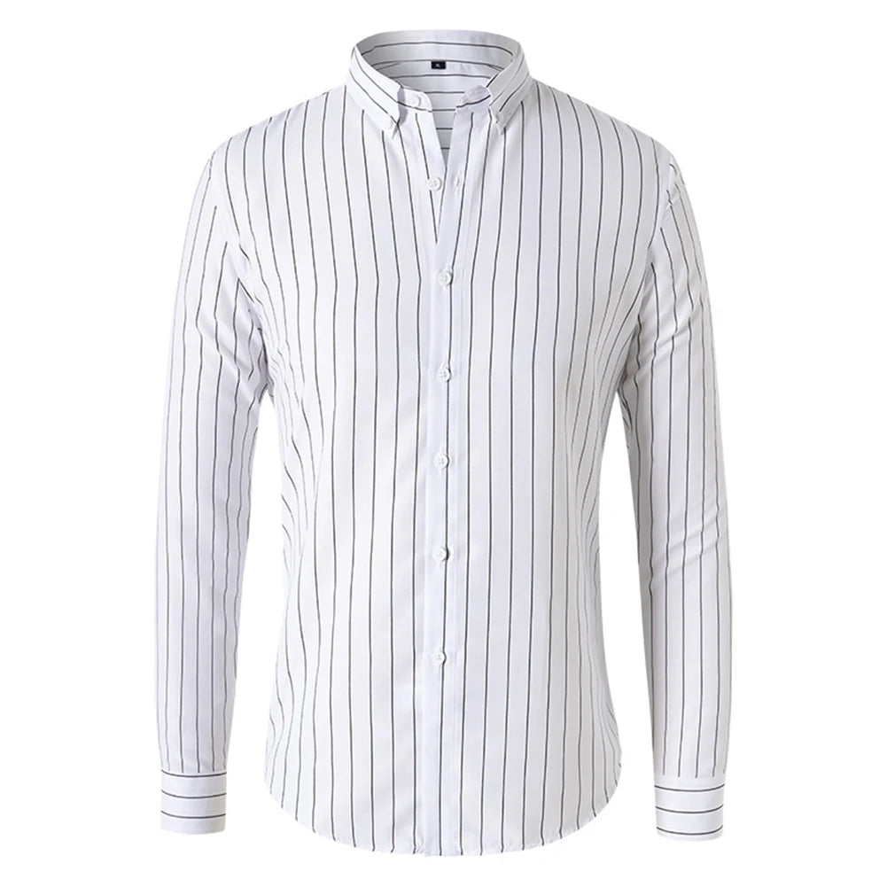 Men’s Striped Long-Sleeve Shirt, Slim Fit, Single-Breasted, Party & Social Wear