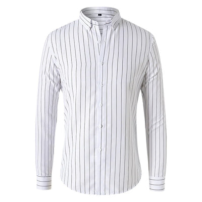 Men’s Striped Long-Sleeve Shirt, Slim Fit, Single-Breasted, Party & Social Wear