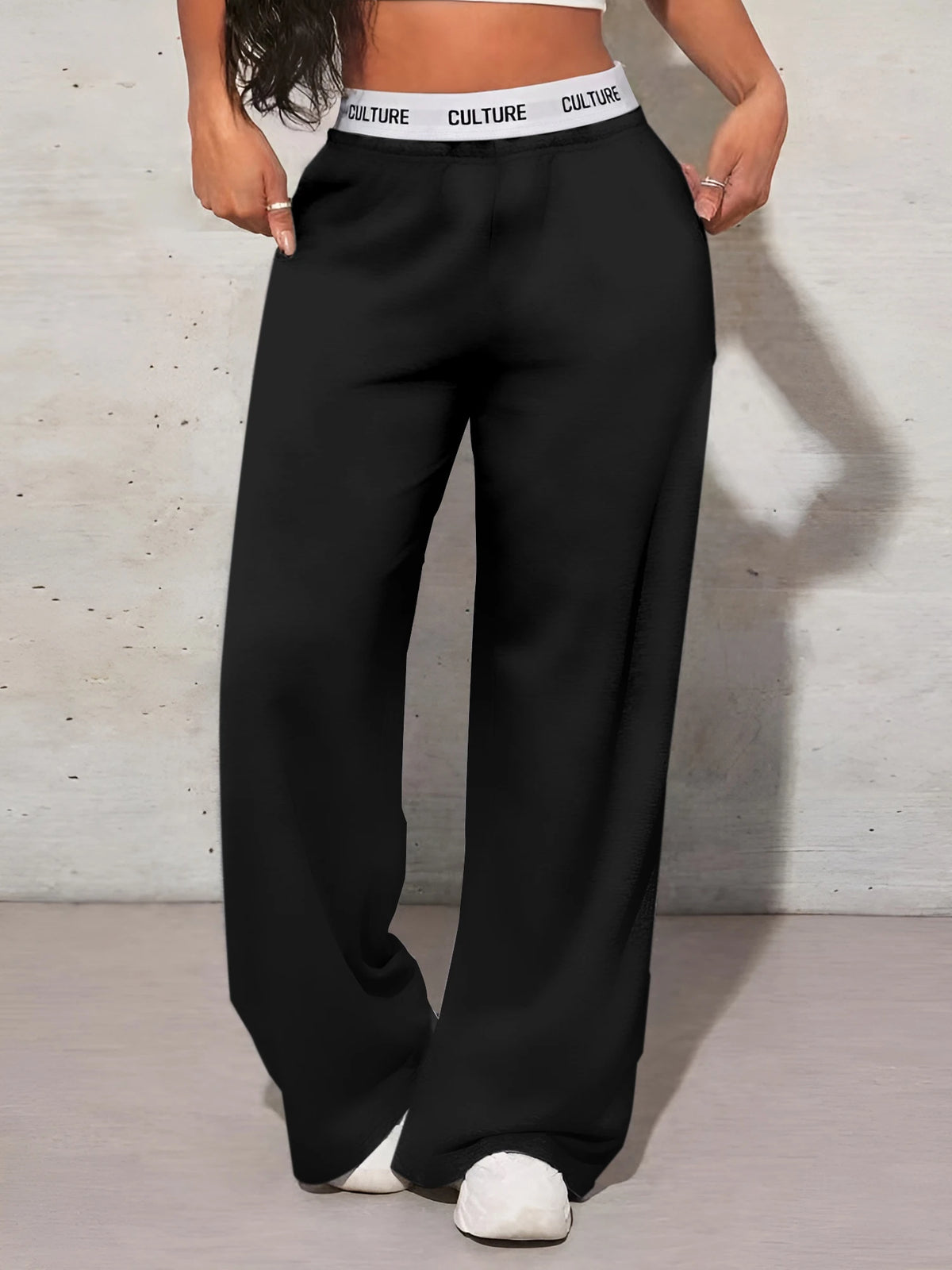 Women’s High-Waist Wide Leg Pants – Casual Solid Color Autumn Daily Wear