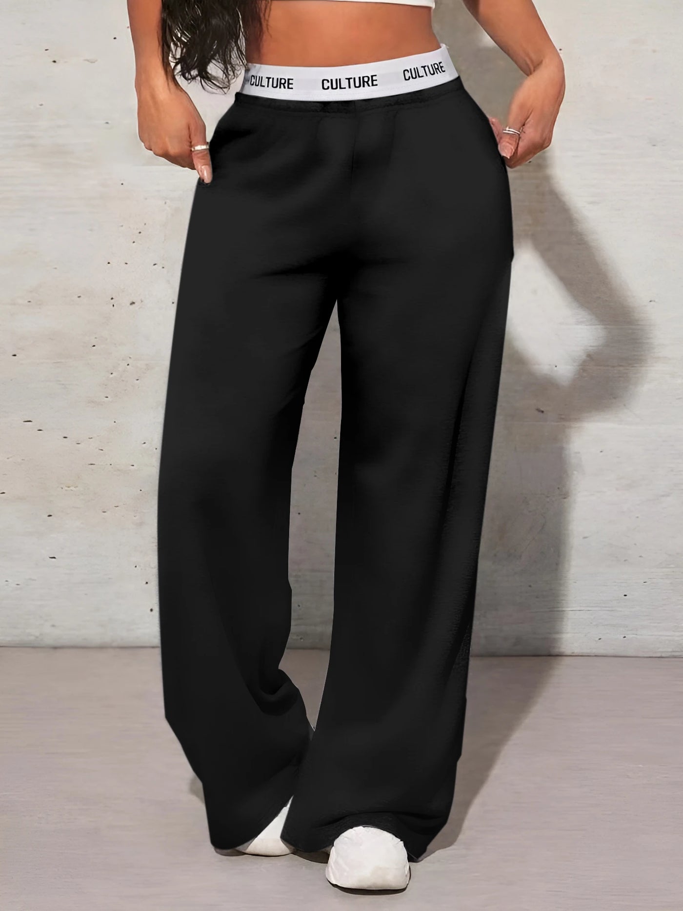 Women’s High-Waist Wide Leg Pants – Casual Solid Color Autumn Daily Wear