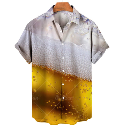 Men’s Hawaiian Shirt, Casual Beach Vacation, Summer Fashion Beer Shirt, Holiday Blouse