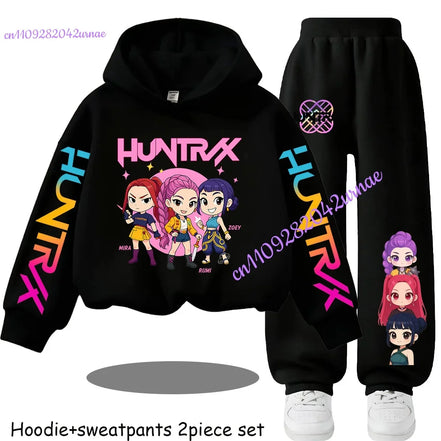 Kid Cloth KPop Demon Hunters Children's Hoodie Set with Boys' Casual Sports Shirt and Two Tone Girls' Soft and Comfortable Pants