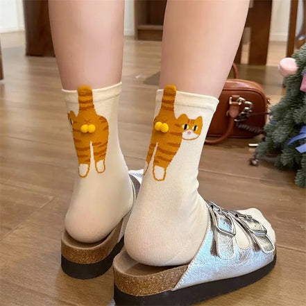 3D Cute Cat Socks Black/White Funny Cat Cotton Socks Breathable Soft Girl Women Novelty Stocking Kawaii Gift Sock Set