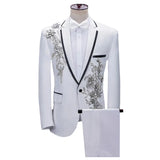 (Jacket + Pants) Men’s Fashion Wedding Banquet Party Flower Suit, Singer Pianist Stage Performance Splicing Dress Blazer and Trouser