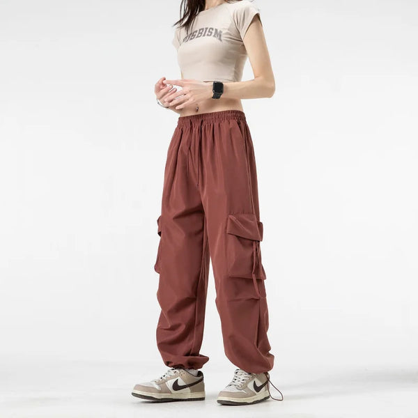 Fashionable Outdoor Work Pants for Women, Summer Thin Sports and Casual Wear, Versatile Loose Solid Color Cargo Pants