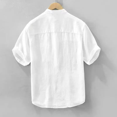 Men’s Summer Short-Sleeve Striped Shirt, Stand Collar, Casual Trendy Versatile Top