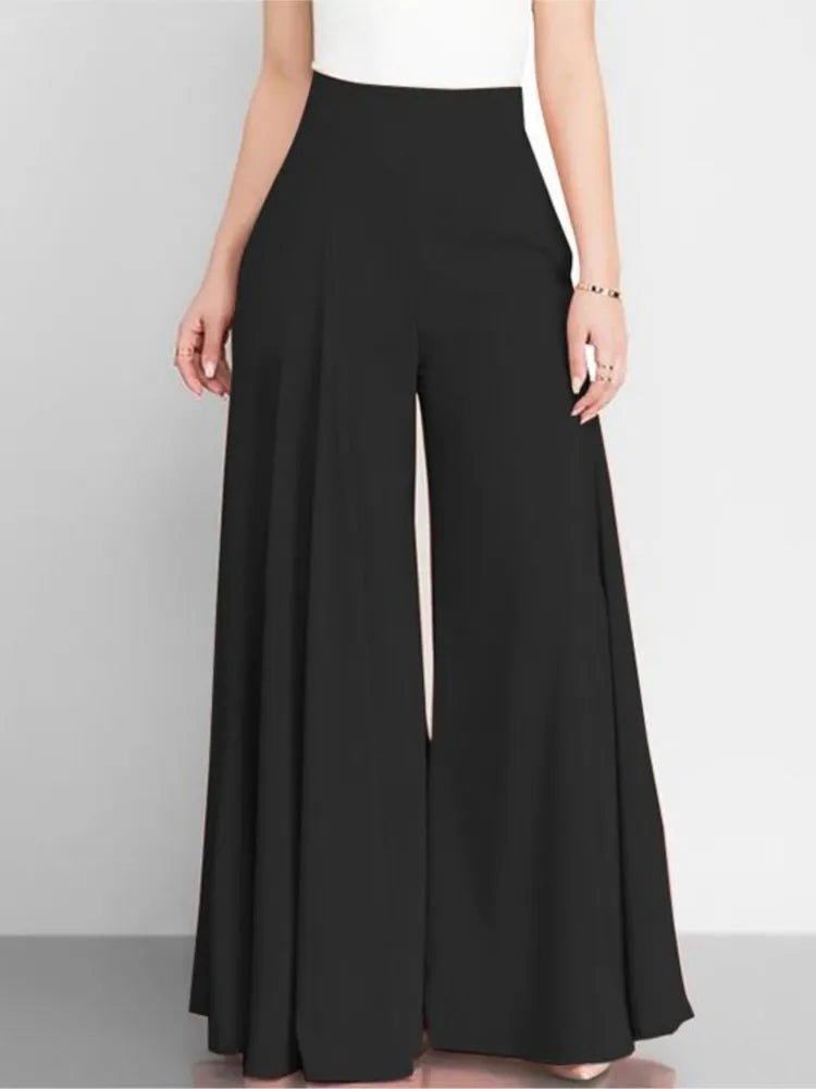 Women’s High Waist Wide Leg Pants – Elegant Casual Office Wear, Solid Loose Long Trousers