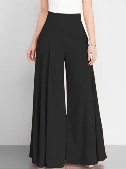 Women’s High Waist Wide Leg Pants – Elegant Casual Office Wear, Solid Loose Long Trousers