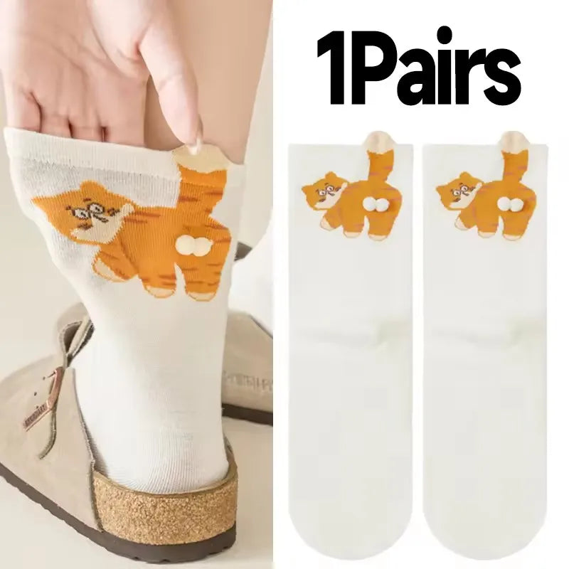 3D Cute Cat Socks Black/White Funny Cat Cotton Socks Breathable Soft Girl Women Novelty Stocking Kawaii Gift Sock Set