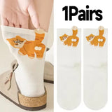3D Cute Cat Socks Black/White Funny Cat Cotton Socks Breathable Soft Girl Women Novelty Stocking Kawaii Gift Sock Set