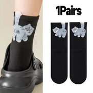 3D Cute Cat Socks Black/White Funny Cat Cotton Socks Breathable Soft Girl Women Novelty Stocking Kawaii Gift Sock Set