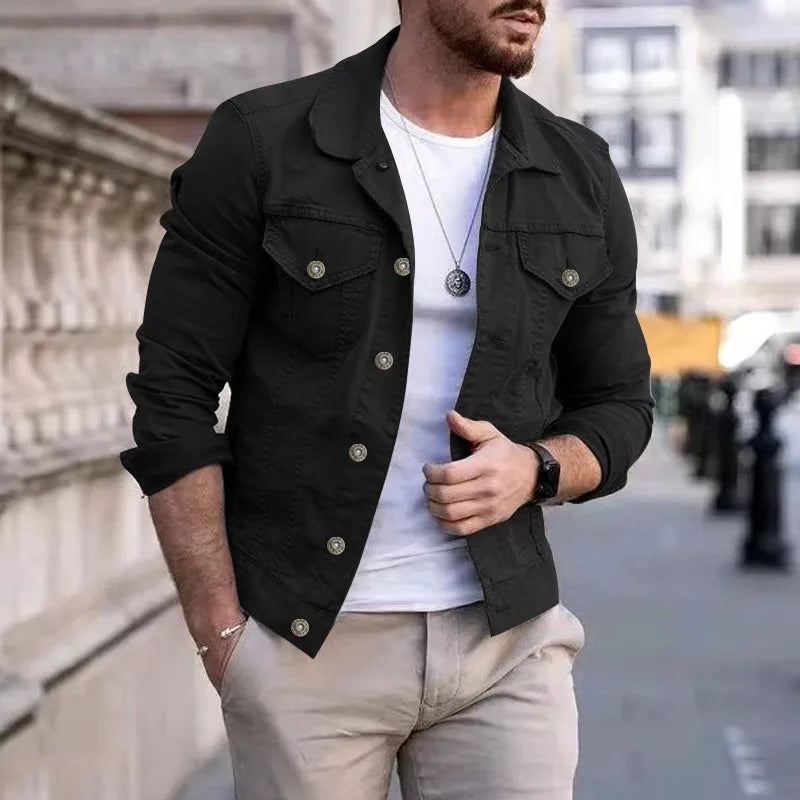 Hip-Hop Men’s Denim Jacket, Streetwear Slim Cotton Jeans Coat, Casual Cowboy Jacket