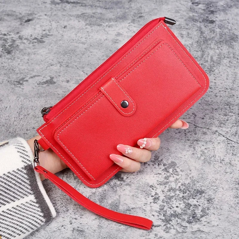 Women’s Fashion Wallet, Simple Zipper Purse, Long Section Clutch, Soft PU Leather Money Bag in Black, White, Gray, Red