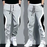 Men’s Sports Pants, Spring Autumn Loose-Fitting Leggings, Patchwork Running & Training Casual Pants, Fashion Outfit Trousers