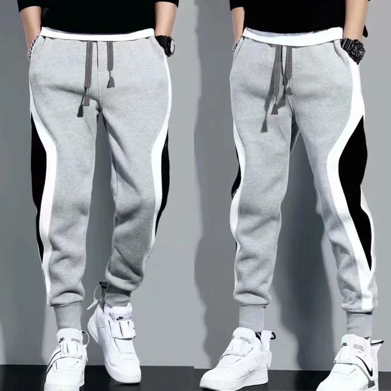 Men’s Sports Pants, Spring Autumn Loose-Fitting Leggings, Patchwork Running & Training Casual Pants, Fashion Outfit Trousers