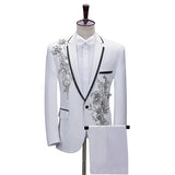 (Jacket + Pants) Men’s Fashion Wedding Banquet Party Flower Suit, Singer Pianist Stage Performance Splicing Dress Blazer and Trouser