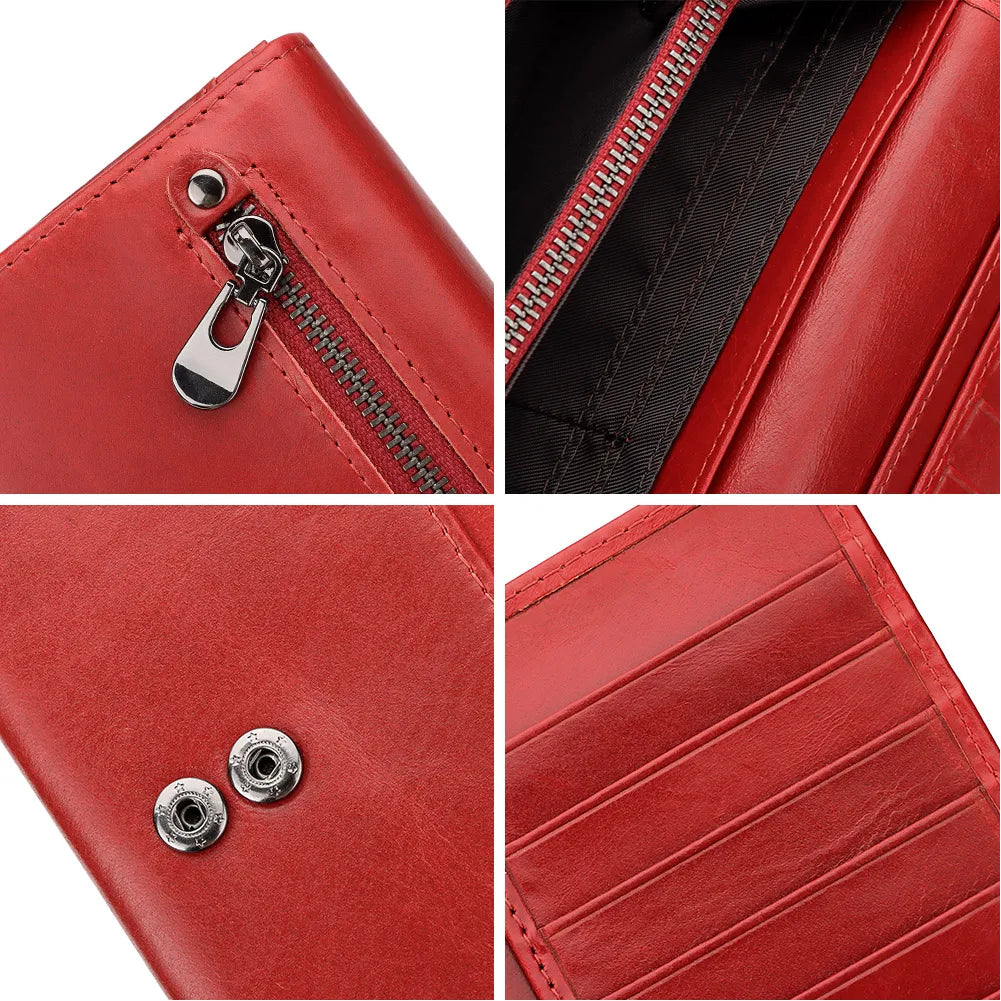 Fashion Wallet for Women Top Layer Leather Ladies Long Cell Phone Handbag