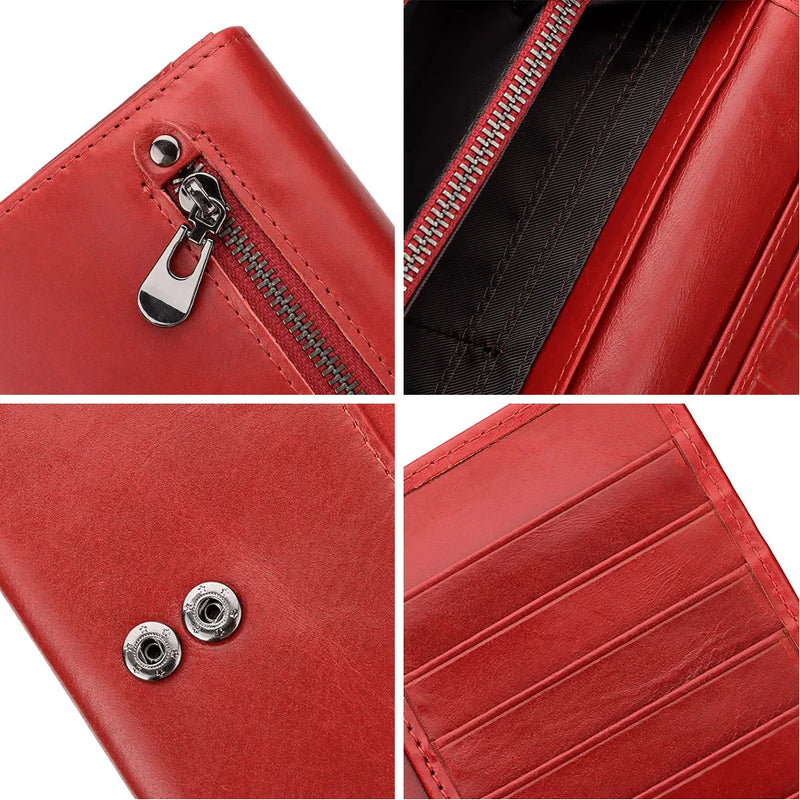 Fashion Wallet for Women Top Layer Leather Ladies Long Cell Phone Handbag Multi-function Cards Holder Portomonee
