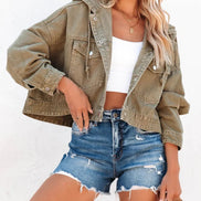 Women’s Hooded Denim Jacket, Vintage Casual Jean Coat, Trendy Long Sleeve Streetwear