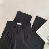 High Waist Women’s Suit Pants, Fall Straight Office Trousers, Korean Fashion Casual Button Loose Female Black Pants