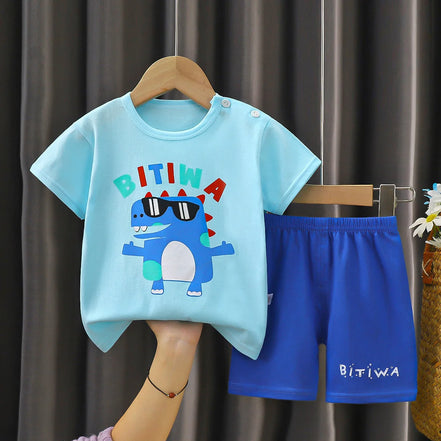Cartoon Printed Clothing Pure Cotton Home Clothes 2 Piece Suits Toddler Fashion Cute Casual Tracksuits Contrast T-shirt+Shorts