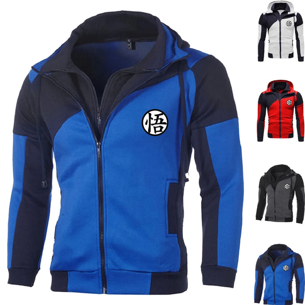 Men’s Jacket Coat, Casual Manga Hooded Sweatshirt, Fashion Zip-Up Hoodie with Fleece, Autumn Winter Outdoor Streetwear