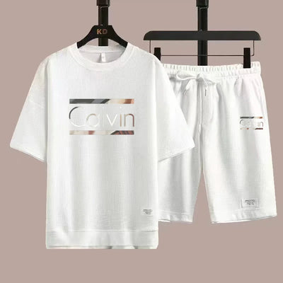 Men’s Casual Summer Sportswear, Two-Piece Set, Short-Sleeved Round Neck T-Shirt