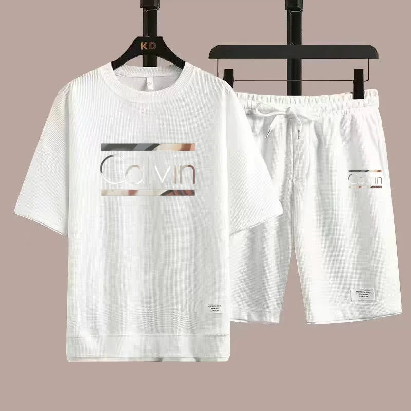 Men’s Casual Summer Sportswear, Two-Piece Set, Short-Sleeved Round Neck T-Shirt and Shorts, Stylish Comfortable Outfit