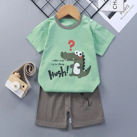 Kid Boy Summer Short Sleeves Tees+Stripe Shorts 2-piece Clothes Set Cartoon Zebra Print Soft Cotton Sports Casual Suit 1-6 Years