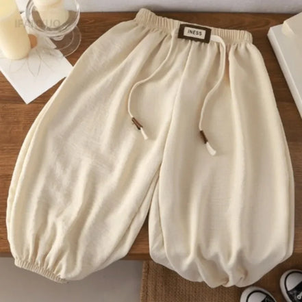 Kids' Long Pants Summer 2025 Korean Style Loose Fit Unisex Casual Solid Color Mosquito-Proof Cuffed Pants for Boys Girls Baby
