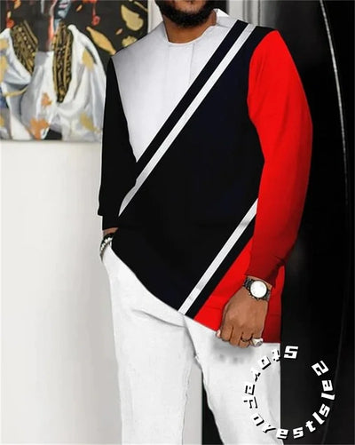 Men’s Fashion Tracksuit Set, Casual Oversized Streetwear Outfit, Long Sleeve T-Shirt