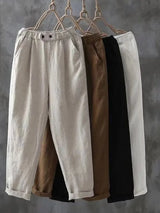 Fashion Elegant Women’s Pants, Cotton Linen High-Waisted Harun Long Pants, Casual Elegant Loose Fit Pants