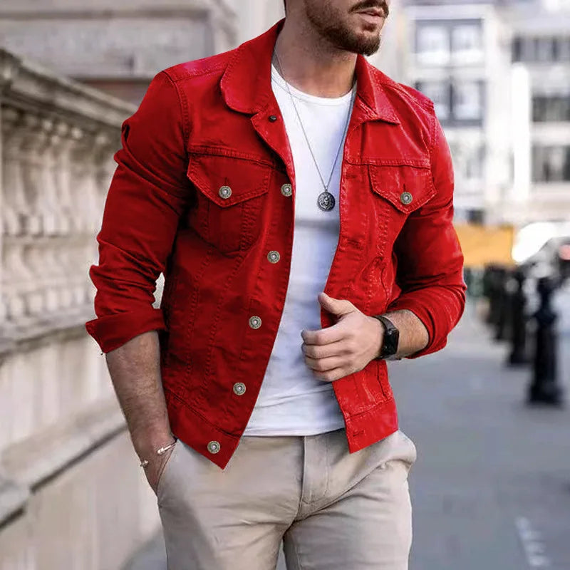 Hip-Hop Men’s Denim Jacket, Streetwear Slim Cotton Jeans Coat, Casual Cowboy Jacket