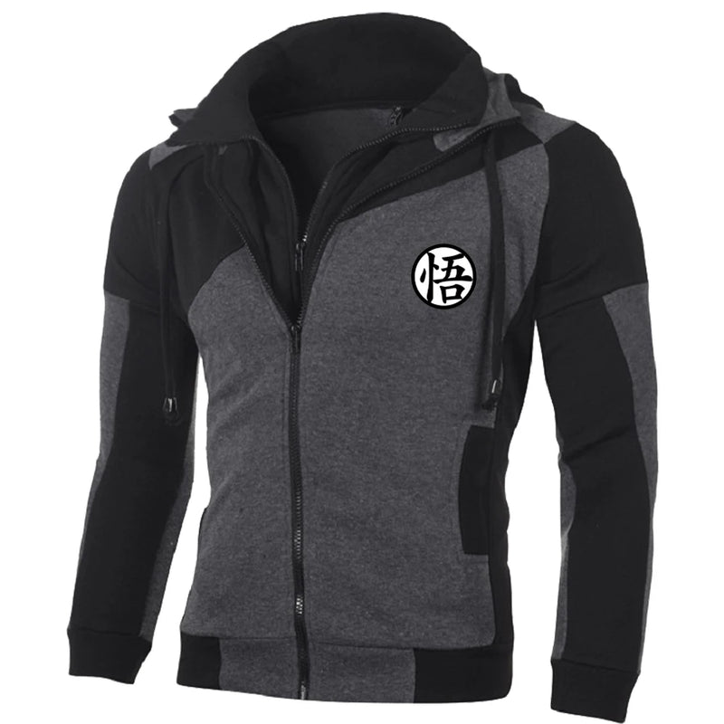 Men’s Jacket Coat, Casual Manga Hooded Sweatshirt, Fashion Zip-Up Hoodie with Fleece, Autumn Winter Outdoor Streetwear