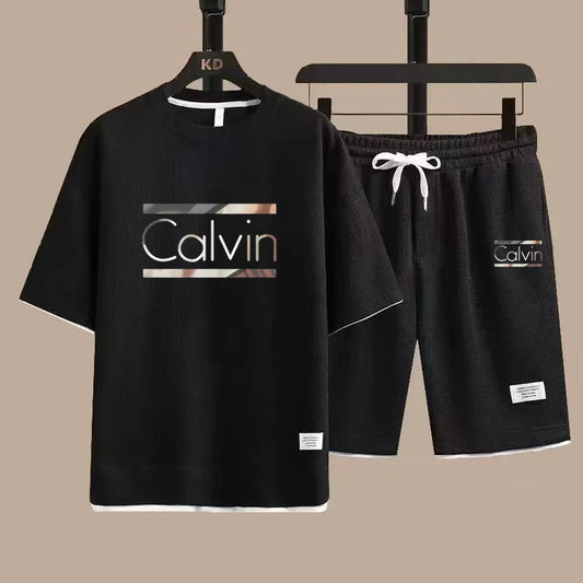 Men’s Casual Summer Sportswear, Two-Piece Set, Short-Sleeved Round Neck T-Shirt