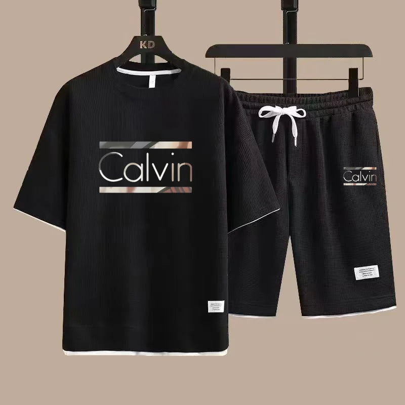 Men’s Casual Summer Sportswear, Two-Piece Set, Short-Sleeved Round Neck T-Shirt and Shorts, Stylish Comfortable Outfit